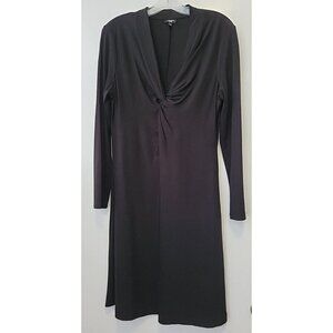 Talbots Petite Knotted Knee Length Dress V Neck Black 12P